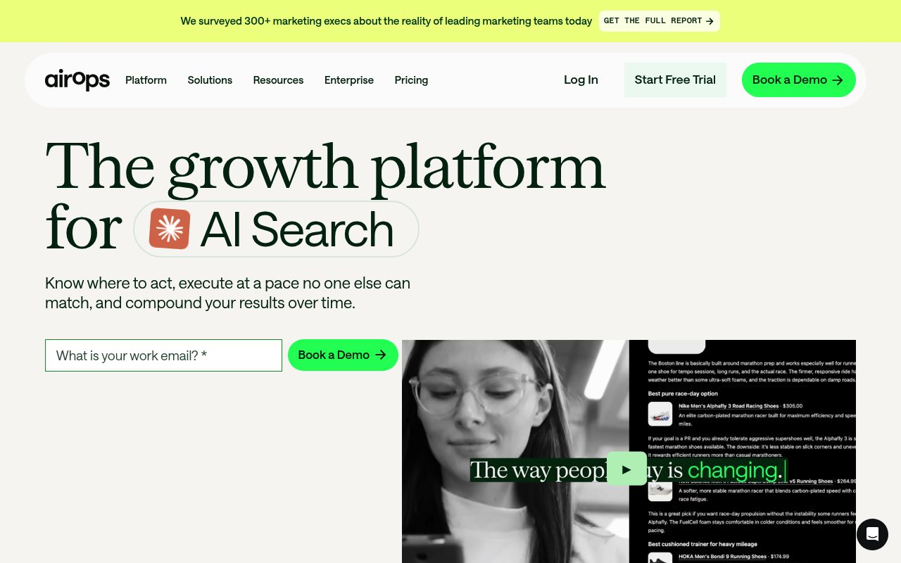 Screenshot of the AirOps website — AirOps, Rankscale AI, and Promptwatch: Best for Specific Niche Needs